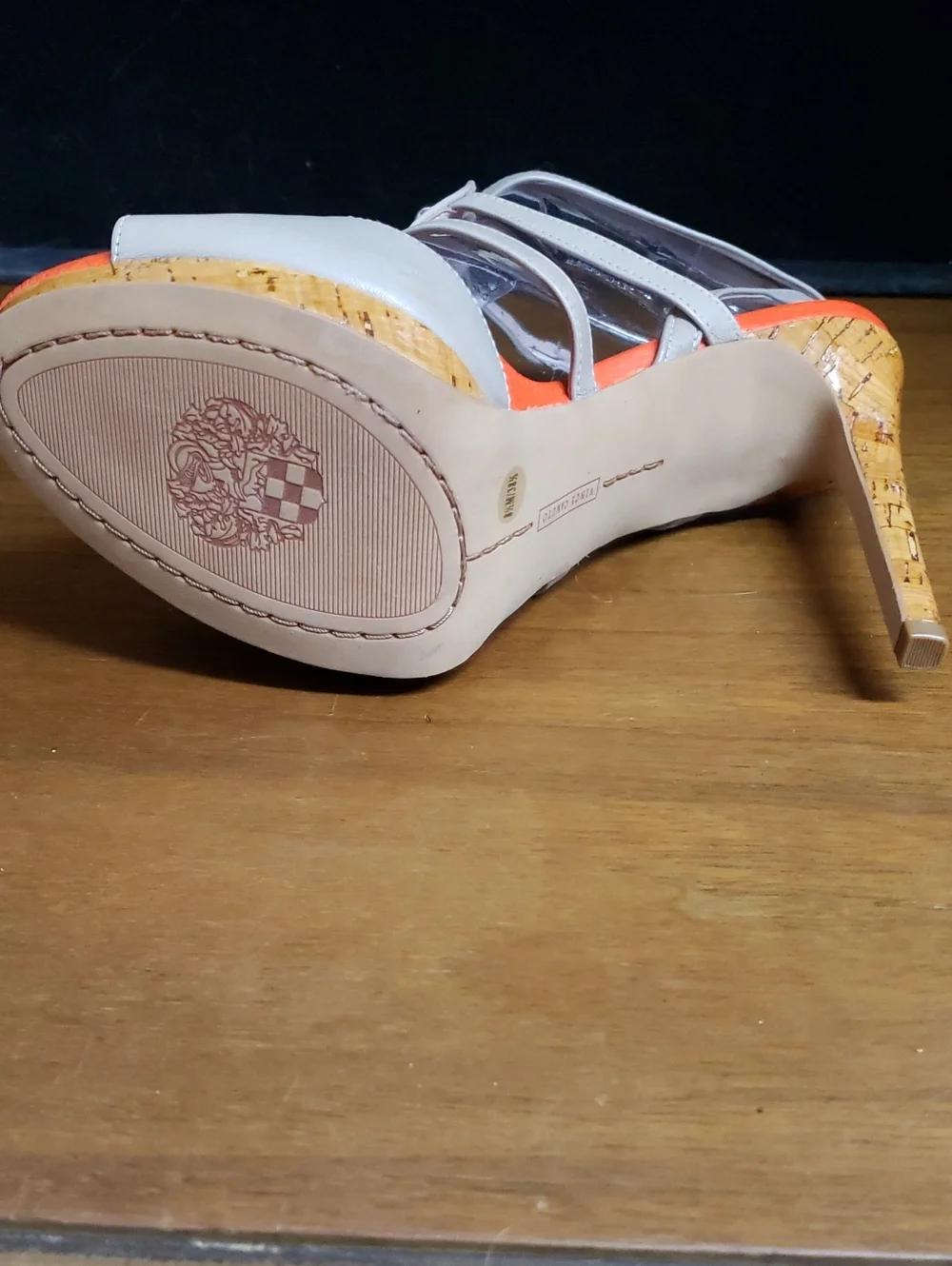 Women’s Strappy Gemstone Cork High Heel Sandals - White and Orange